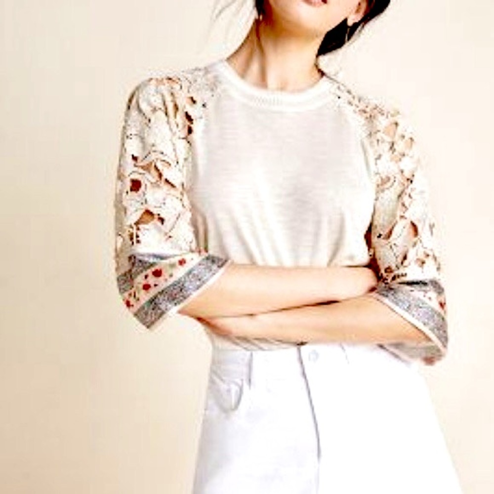 Anthropologie Cassidy Lace sleeve top . Womens size Small
